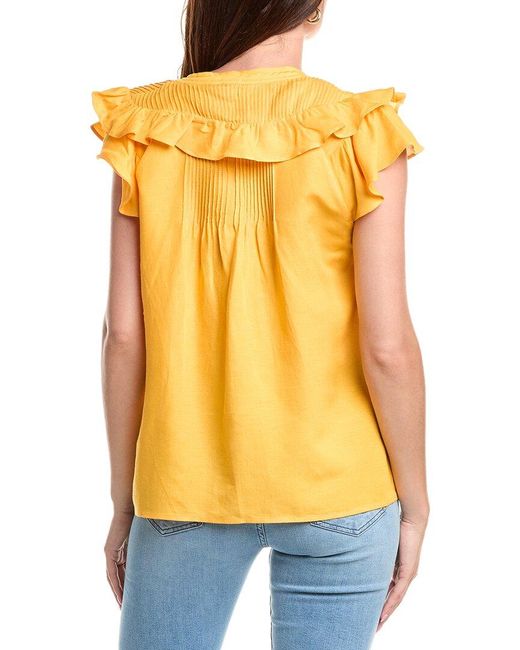 Tahari Yellow Linen-Blend Blouse