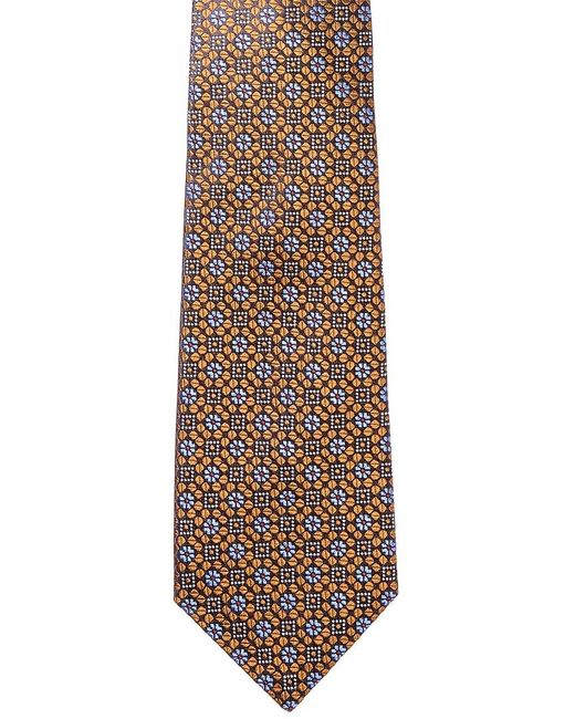 Canali Yellow Mustard Floral Squares Silk Tie for men