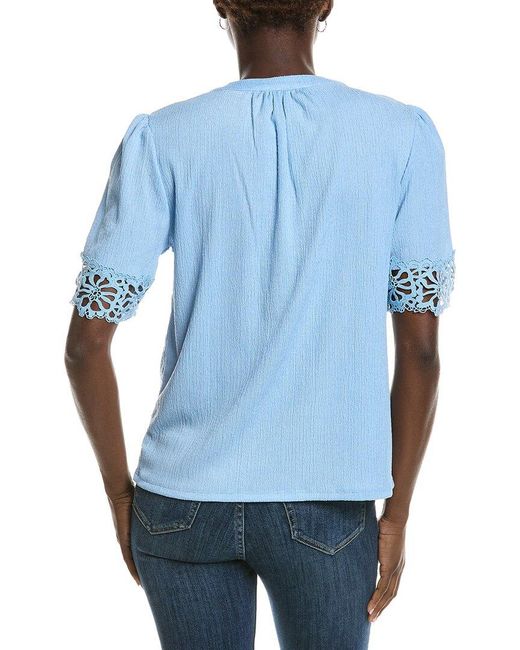 Anne Klein Blue Flutter Sleeve Lace-Trim Top