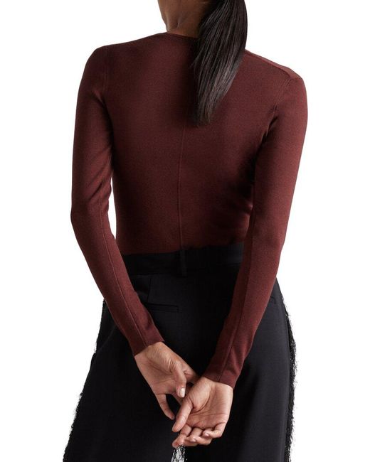 Reiss Purple Maeve Long Sleeve Knit Silk-Blend Top