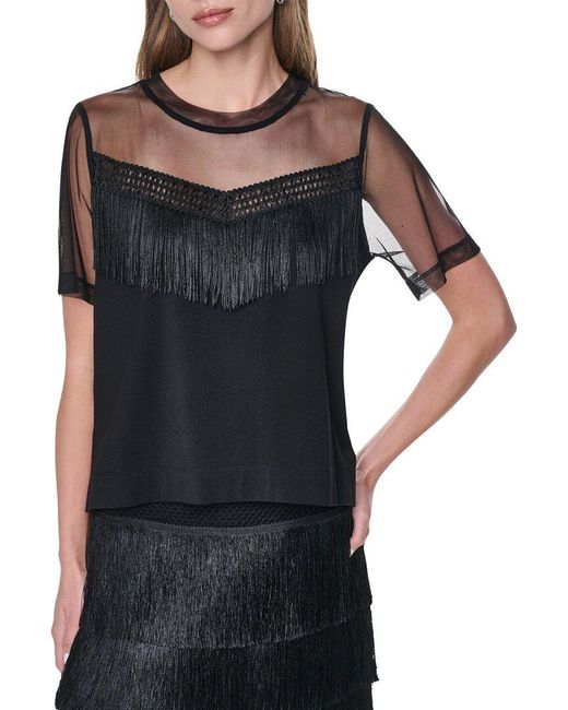 DKNY Black Mesh Fringe Shirt
