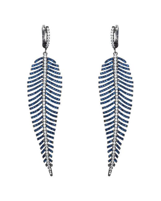Eye Candy LA Blue Luxe Collection Rhodium Plated Cz Feather Drop Earrings