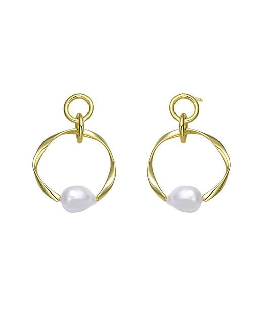 Genevive Jewelry Metallic 18k Over Silver 13mm Freshwater Pearl Earrings