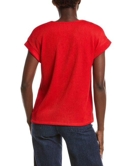 Anne Klein Red Crinkle Pintuck Knit Top