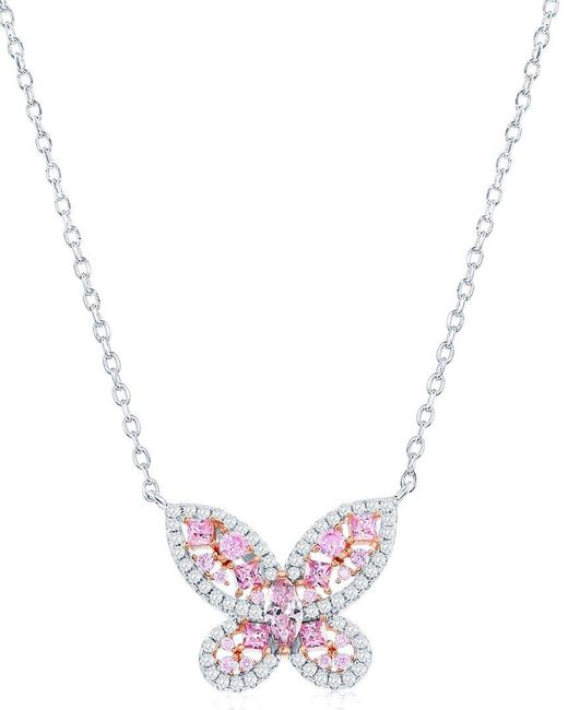 Suzy Levian CZ Jewelry Pink Suzy Levian Gala Collection Cz Butterfly Necklace
