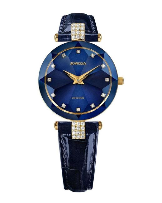JOWISSA Leather Facet Strass Watch in Blue Lyst