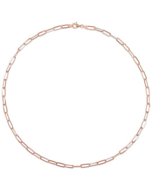 Italian Silver Metallic 18K Rose Over Diamond-Cut Paperclip Chain Necklace