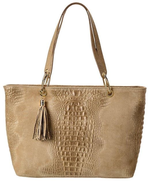 Italian Leather Brown Croc-Embossed Shoulder Bag