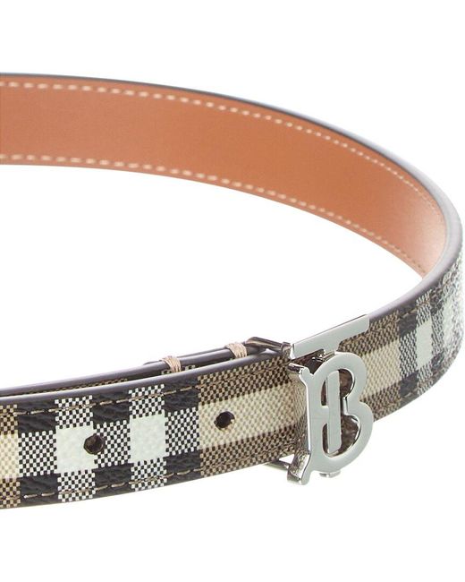 Burberry White Check Tb E-canvas & Leather Belt