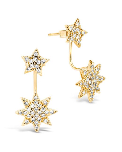 Sterling Forever Metallic 14k Plated Cz Starburst Jacket Earrings