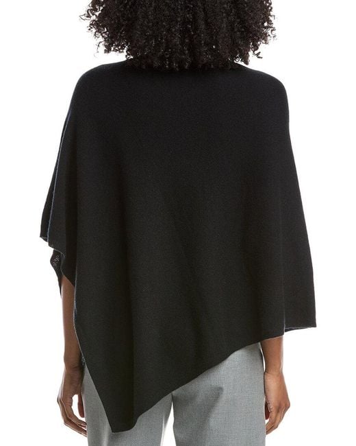 Forte Black Cashmere Contrast Trim Cashmere Poncho