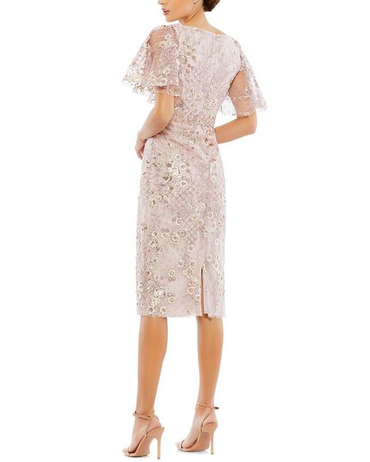 Mac Duggal White Butterfly Sleeve Column Midi Dress