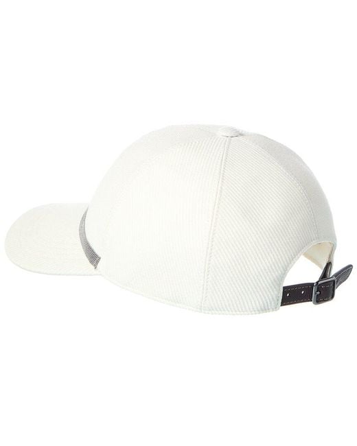 Brunello Cucinelli White Leather-Trim Linen & Silk-Blend Cap
