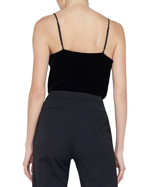 L'Agence Black Jaxon Draped Silk-Blend Bodysuit