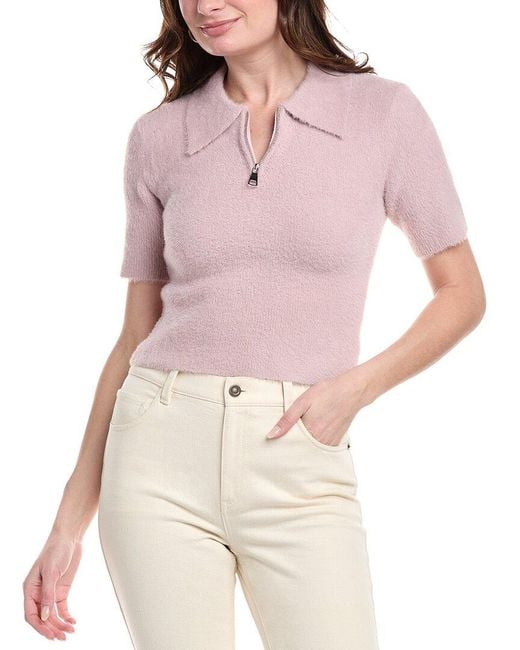 Avantlook Pink Fuzzy Eyelash 1/4-Zip Polo Sweater