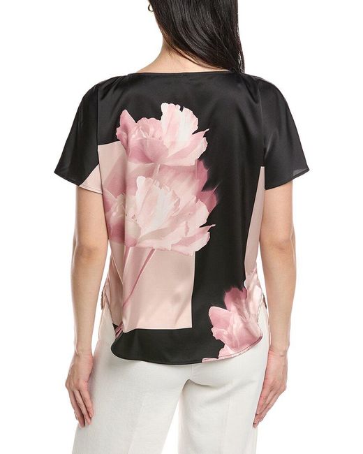 Anne Klein Black Printed Flat Satin Top