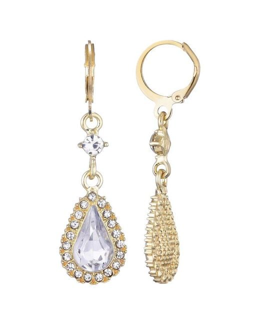 Adornia White Plated Pear Crystal Halo Drop Earrings