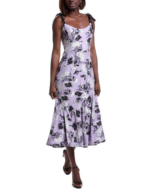 ML Monique Lhuillier Purple Jacquard Midi Dress