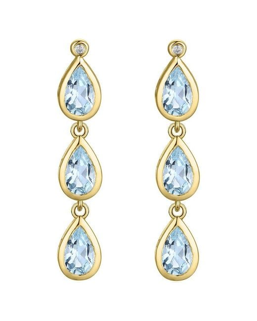 Kai Fine Jewelry Metallic 14K 1.23 Ct. Tw. Diamond & Aquamarine Drop Earrings
