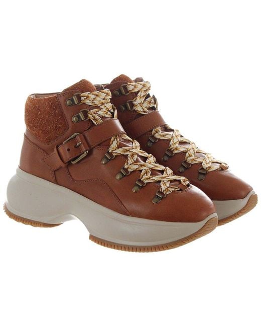 Hogan Brown Maxi Leather Ankle Boot