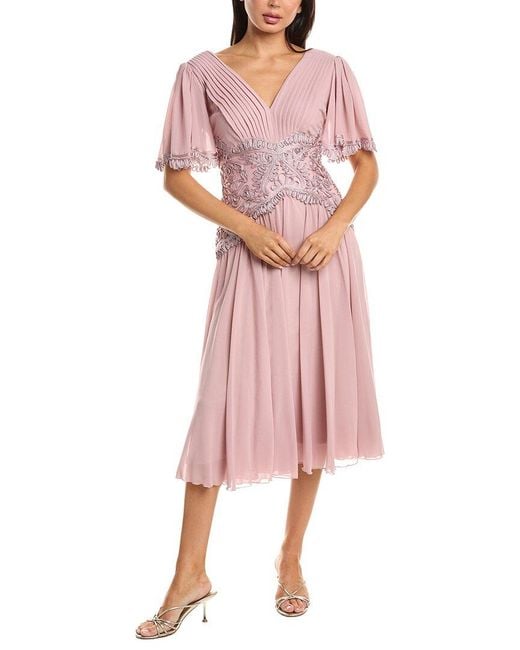 Tadashi Shoji Pink Indira Embroidered Chiffon Midi Dress