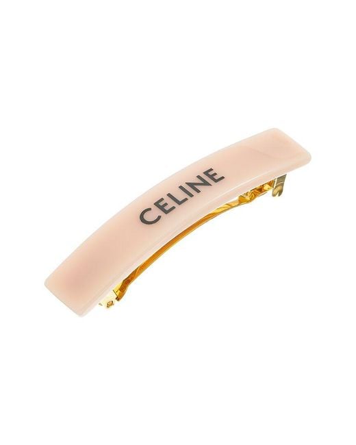 CELINE ヘアピン　ホワイト セリーヌ トリオンフ ヘアクリップ GP×革 ホワイト×ゴールド