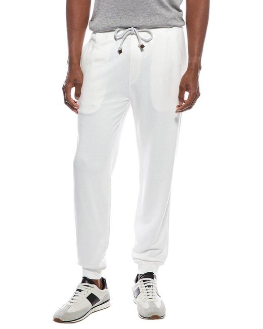 Brunello Cucinelli White Linen-Blend Sweatpant for men