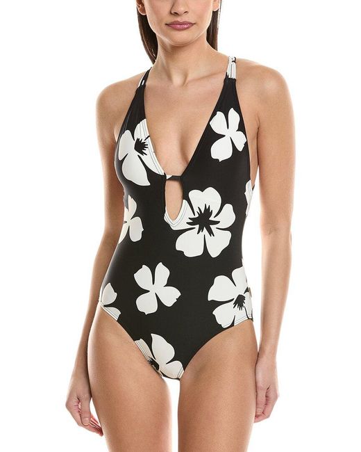 Vince Camuto Black Plunge One-Piece