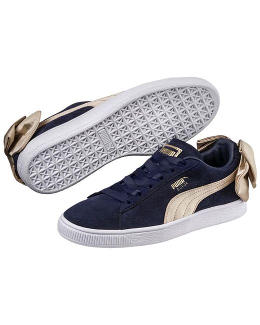 PUMA Leather Suede Bow Varsity Trainers Peacoat/metallic Gold in Blue |  Lyst Australia