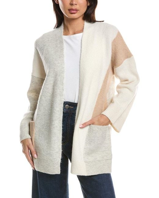 Forte White Lofty Colorblock Alpaca-Blend Cardigan