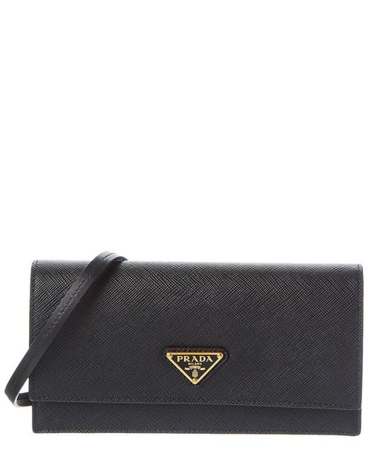 Prada Black Saffiano Leather Wallet On Chain