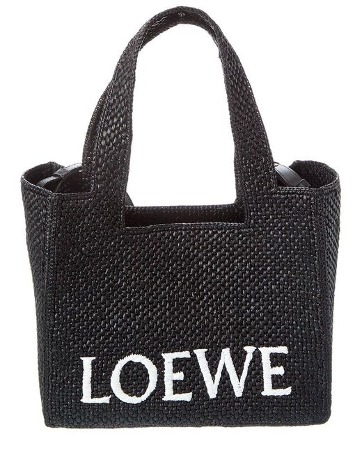 Loewe Black Font Medium Raffia Tote