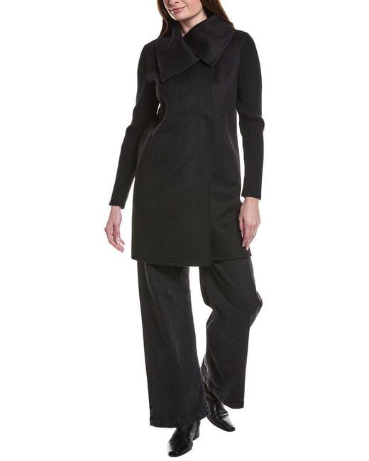 Kenneth Cole Black Asymmetrical Double Face Wool-Blend Coat