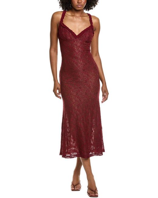 Bardot Women's Red Alegra Stretch Lace Midi Dress