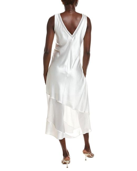 DKNY White V Neck Asymmetrical Dress