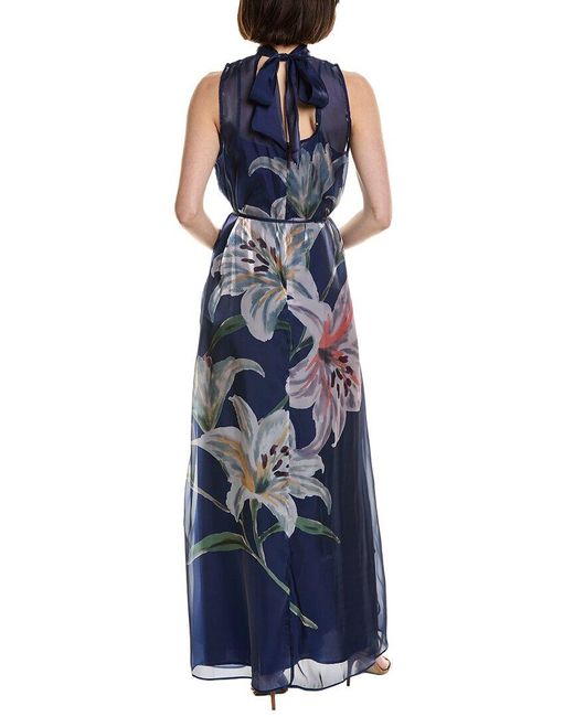 Julia Jordan Blue Printed Glow Organza Maxi Dress