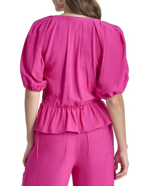 DKNY Pink Zip Front Crinkle Top
