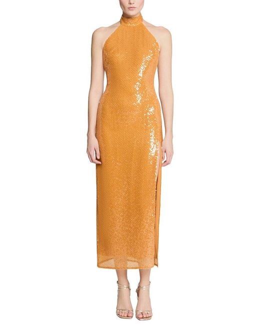 Halston Heritage Orange Alva Sequin Midi Dress