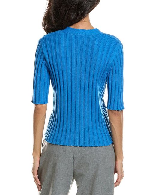 Forte Blue Elbow Sleeve Rib Cardigan