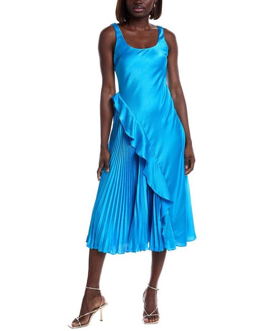 ML Monique Lhuillier Blue Liv Satin Midi Dress