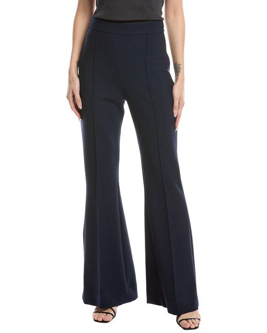 Oscar de la Renta Blue Side Zip Flare Stretch Wool-Blend Pant