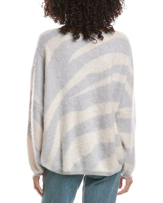 Brodie Cashmere Gray Brushed Zebra Crewneck Cashmere Sweater