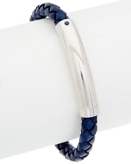 Phillip Gavriel White Silver & Leather Blue Sapphire Woven Bracelet