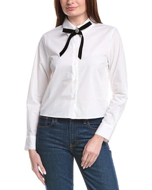 Cece White Cropped Bow Top