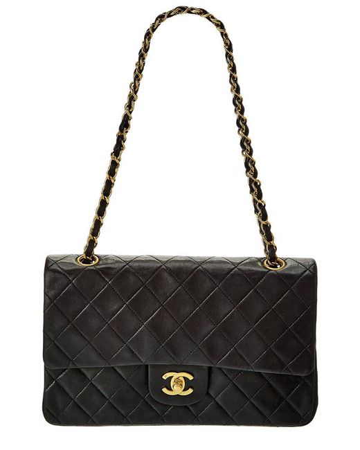Chanel Black Quilted Lambskin Leather Double Flap Wallet On Chain (Authentic Pre-Owned)