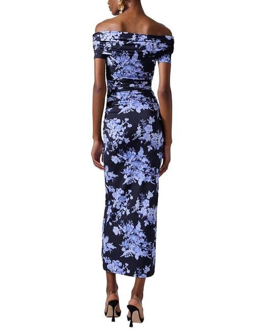 Carolina Herrera Blue Off Shoulder Gathered Midi Dress