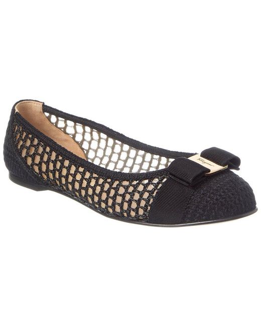 Ferragamo Black Varina Mesh Leather Ballet Flat