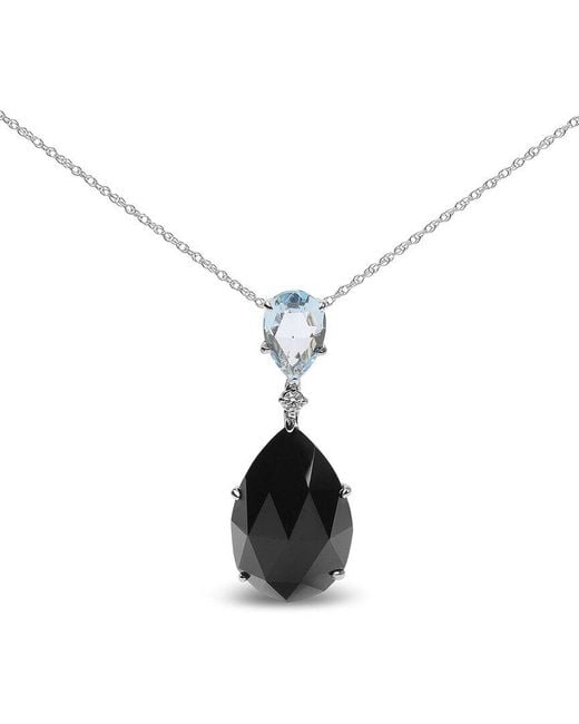 Haus of Brilliance White Colorful Gemstones 18K 25.69 Ct. Tw. Diamond & Onyx Pendant Necklace