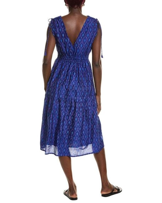 MER ST BARTH Blue Noemie Shoulder Tie Dress