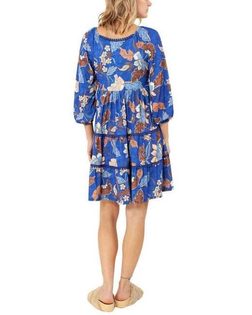 Hale Bob Blue V Neck Mini Dress Printed